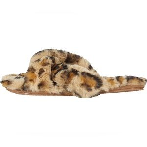NWT Madewell Twist Crisscross Leopard Faux Fur Scuff Slippers Size 10